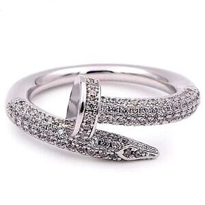 Silver Cubic Zircon Nail Screw Ring